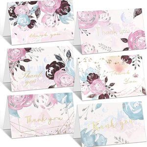 WEHVKEI 36 Pack Thank You Cards with Envelopes Light Pink and Blue Floral